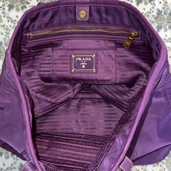 PRADA original purple Tessuto Canapa Logo Large Tote. nylon/Saffiano leather